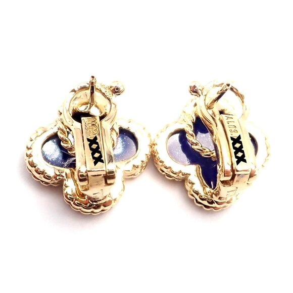 Van Cleef & Arpels 18k Yellow Gold Vintage Alhambra Blue Lapis Earrings Paper - Picture 8 of 12